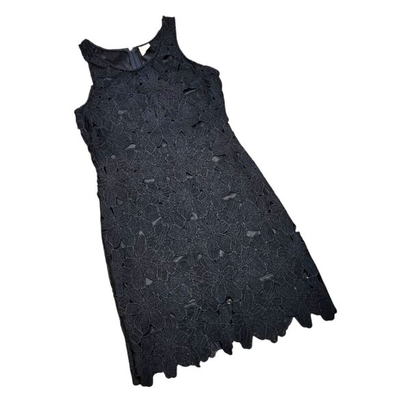 Japna Sheath Black Lace Dress Floral Embroidered Short Sleeveless Whimsigoth M - Picture 2 of 13